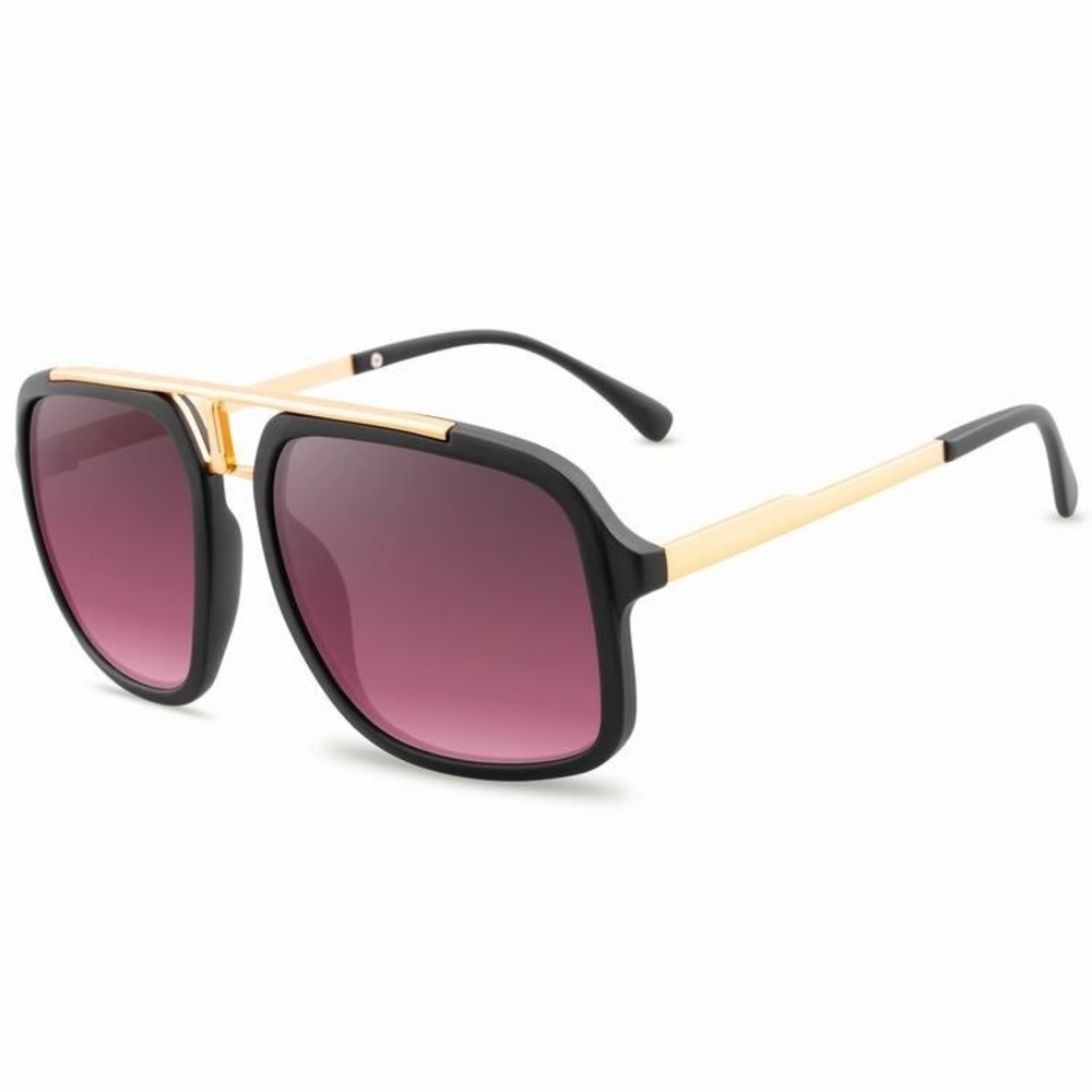 Women Oversized Square Fashion Sunglasses Black Gold Flat Top Gradient Lenses - Picture 3 of 11